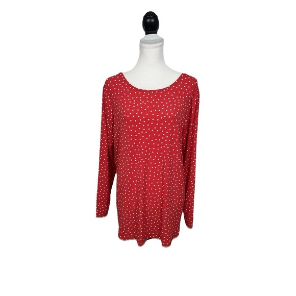 Susan Graver HSN Blouse Plus Size 1X Tunic Top Red & White Polka Dot Keyhole Top - Picture 10 of 10